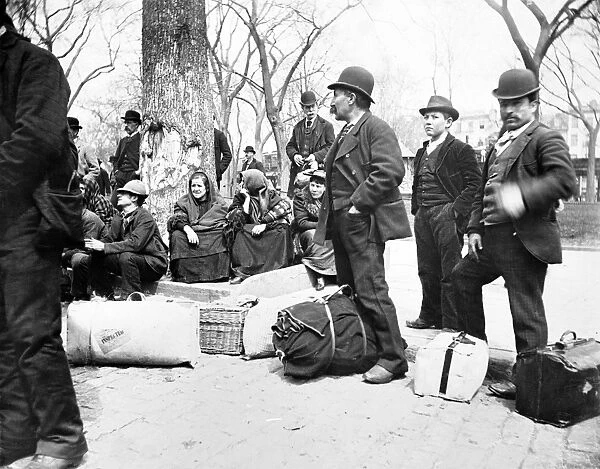 NEW YORK: IMMIGRANTS, 1896. Group of European immigrants and their luggage, photographed