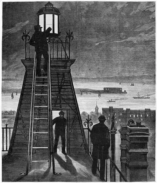 NEW YORK: LIGHTHOUSE, 1882. The United States Signal Service - Lighting the danger