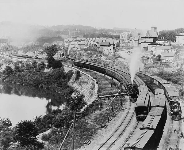 NEW YORK: LITTLE FALLS. Four New York Central Railroad trains passing through Little Falls