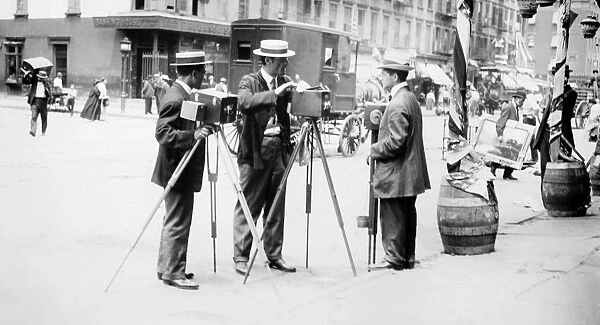 NEW YORK: LITTLE ITALY, c1910. Three street photographer with their large format cameras