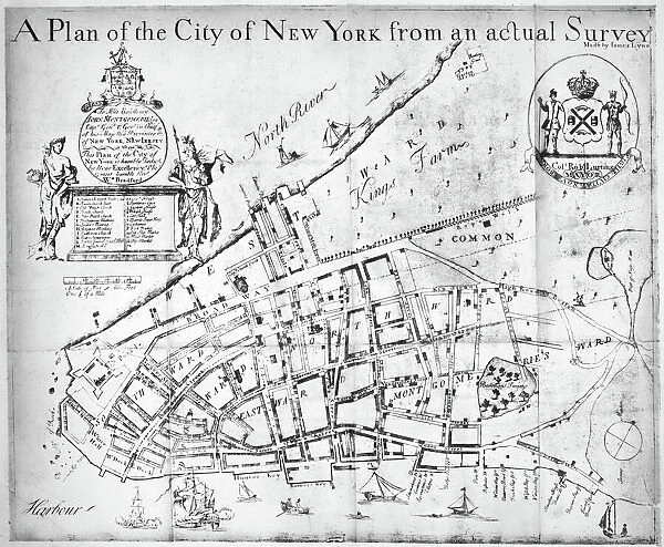 NEW YORK MAP, 1730. The Bradford Map or Lyne Survey of 1730. Line engraving, 1731