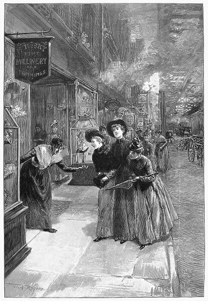 NEW YORK: MILLINER, 1889. New York Shop-Girls Buying Easter Bonnets on Division