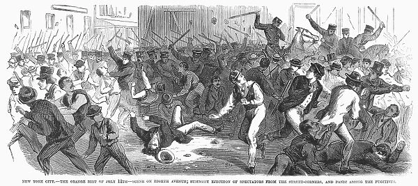 NEW YORK: ORANGE RIOT. Scene on 8th Avenue during the Orange Riot, 12 July 1871, between Orange (Protestant Irish) and Green (Catholic Irish). Wood engrvaing from a contemporary American newspaper