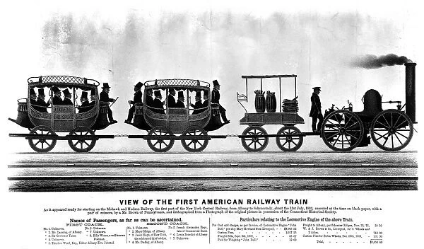 NEW YORK: RAILROAD, 1832. The first American railway train traveling on the Mohawk