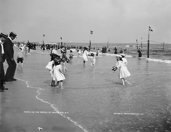 NEW YORK: ROCKAWAY, c1904. Children on the beach at Rockaway, New York. Photograph