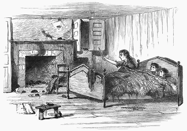 NEW YORK: TENEMENT CELLAR. Lodgings for the poor in a cellar on Allen Street on New York Citys Lower East Side. Wood engraving, American, 1875