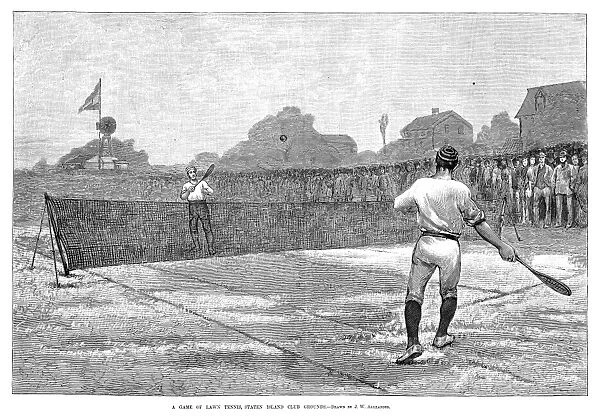 NEW YORK: TENNIS, 1881. A Game of Lawn Tennis, Staten Island Club Grounds. Engraving