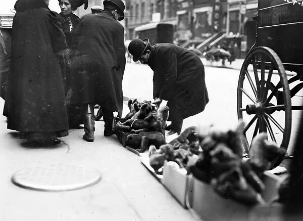 NEW YORK: TOYS, c1910. A vendor selling Christmas toys on 6th Avenue in New York City
