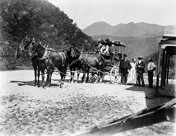 NEW ZEALAND: COACH, c1900. Passenger coach at Owen Junction, Waimea County on the