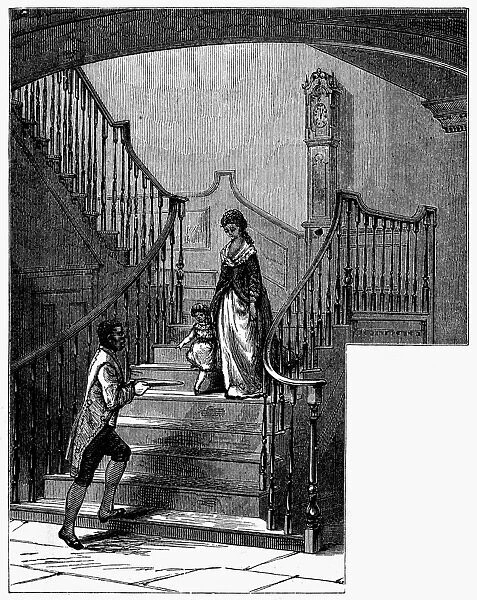 NEWARK: SCHUYLER MANSION. Grand stairway in the Schuyler mansion, Newark, New Jersey, c1780. Line engraving, 19th century