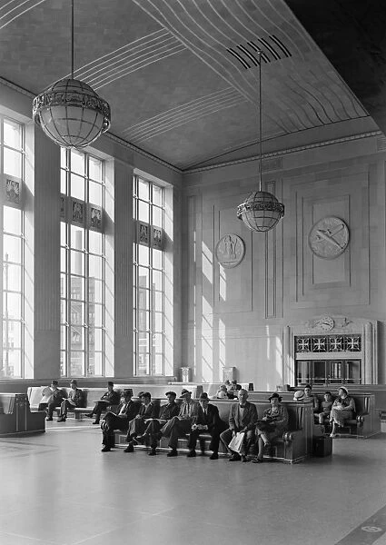 NEWARK: TRAIN STATION, 1935. The waiting room of Pennsylvania Station in Newark, New Jersey