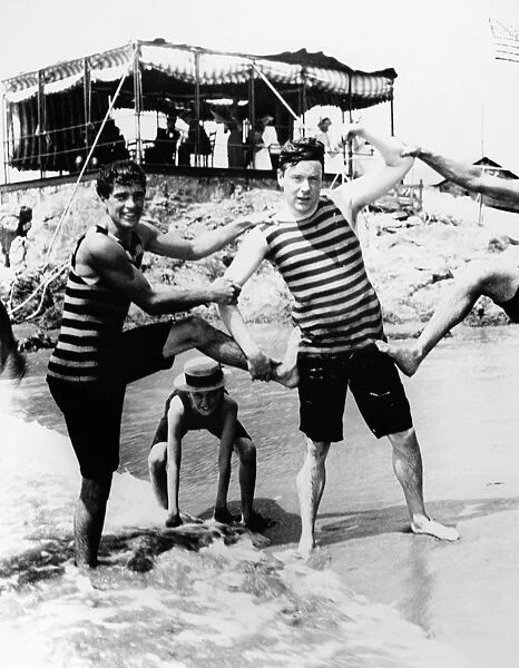 NEWPORT: BATHERS, c1895. William Kissim Vanderbilt II (left), Harry Lehr, and young Harold Vanderbilt at Baileys Beach, Newport, Rhode Island, c1895