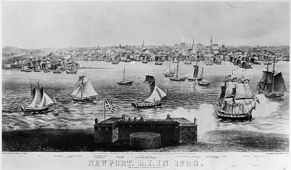 NEWPORT, RHODE ISLAND, 1730. Newport, Rhode Island, in 1730. Lithograph, American, 1864