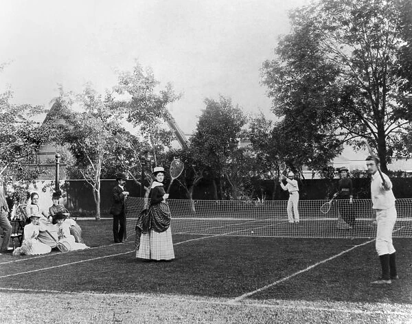 NEWPORT: TENNIS, c1885. A game of mixed doubles tennis at the Casino, Newport, Rhode Island
