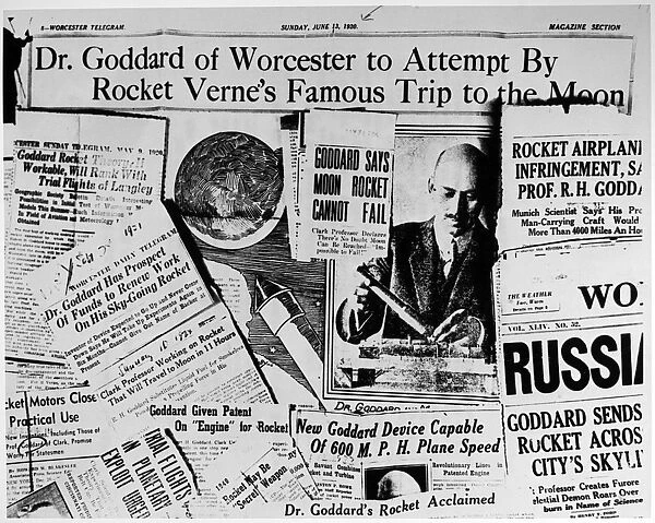 NEWSPAPERS: GODDARD, 1920. Newspaper clippings about Robert Goddard from the Worchester