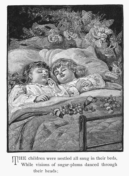 NIGHT BEFORE CHRISTMAS. The children were nestled all snug in their beds, while visions of sugar-plums danced through their heads. Illustration from an 1883 edition of Clement Clarke Moores celebrated poem, The Night Before Christmas