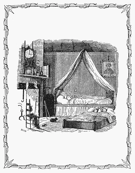 NIGHT BEFORE CHRISTMAS. Twas the night before Christmas, when all through the house, not a creature was stirring, not even a mouse. Wood engraving after T. C. Boyd from an 1848 edition of Clement Clarke Moores poem, A Visit from St. Nicholas