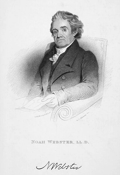 NOAH WEBSTER (1758-1843). American lexicographer and author. Steel engraving, 1848, after a painting by Samuel F. B. Morse