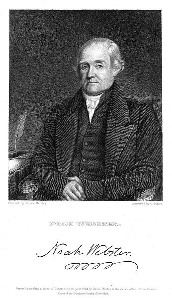 NOAH WEBSTER (1758-1843). American lexicographer and author. Steel engraving, 1834, after a painting by James Herring