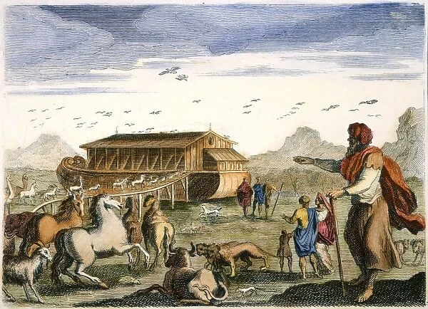 NOAHs ARK. The animals entering Noahs Ark (Genesis 7: 8-9, 14-16): line engraving, French, c1800
