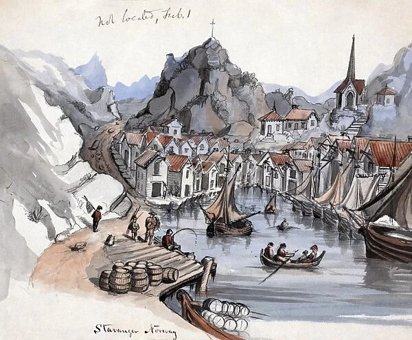 NORWAY, c1856. A view of the city of Stavanger, Norway. Drawing by Bayard Taylor, c1856