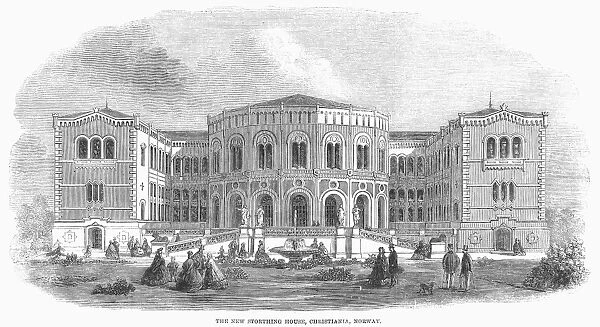 NORWAY: PARLIAMENT, 1861. The new Storting in Christiania, today Oslo, Norway. Wood engravig