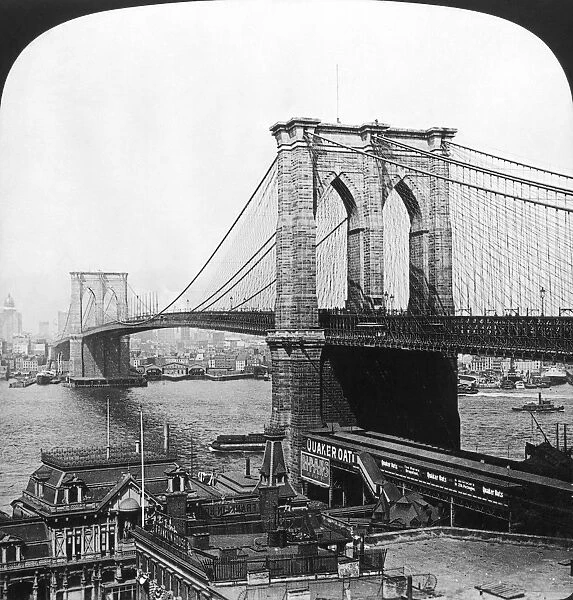 NY: BROOKLYN BRIDGE, 1901. View of the Brooklyn Bridge: from a stereograph, 1901