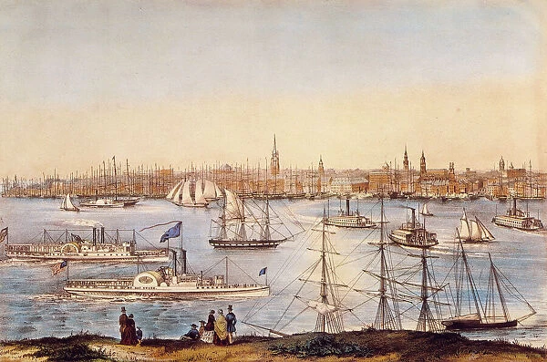 NY: BROOKLYN HEIGHTS, 1849. View of New York from Brooklyn Heights. Lithograph, 1849, by Nathaniel Currier