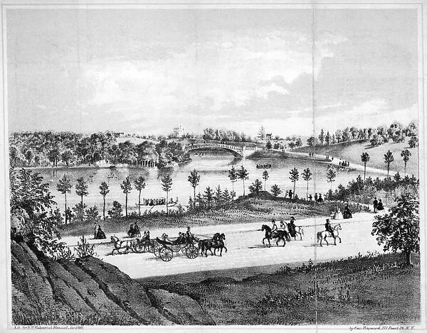 NYC: CENTRAL PARK, 1861. View of the Iron Bridge in Central Park: lithograph, American