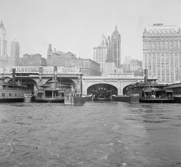 NYC: FERRIES, 1939. Ferry terminals on the East River at the southern tip of New York City