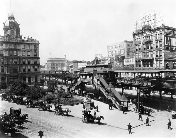 NYC: GREELEY SQUARE, 1898. Greeley Square at Broadway between 32nd and 33rd Streets in New York City. Photograph, 1898