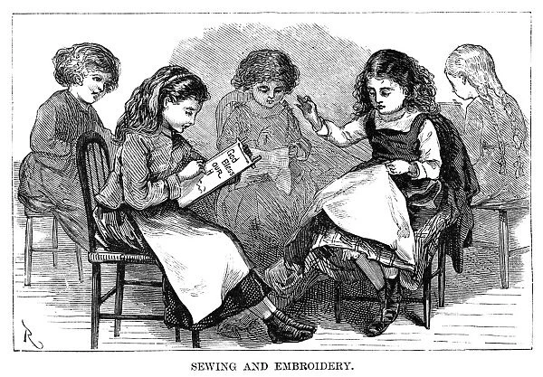 NYC: ITALIAN SCHOOL, 1875. Girls sewing and embroidering in the Italian school