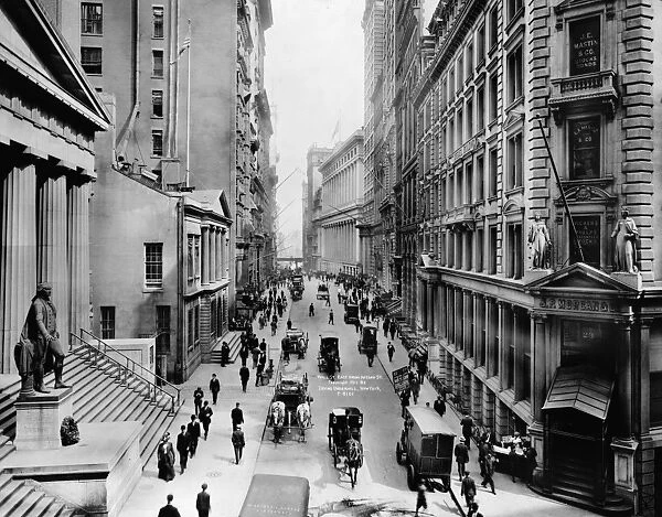 NYC: WALL STREET, c1911. A view down Wall Street from Nassau Street in New York City