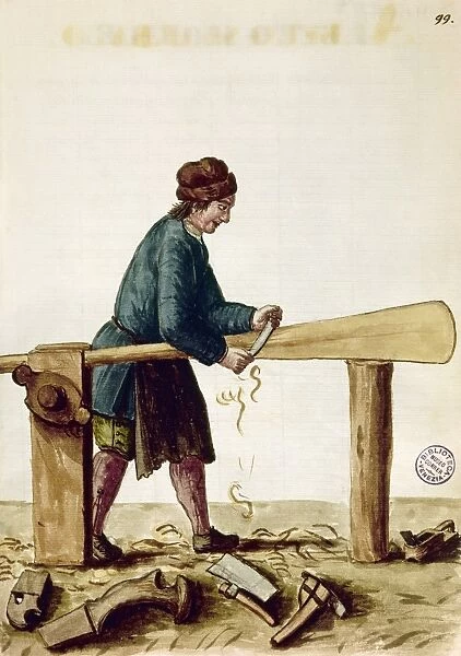 OAR MAKER, 18TH CENTURY. Venetian oar maker at work