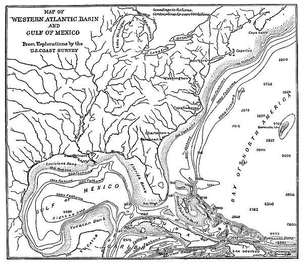 OCEAN DEPTHS, 1888. Map showing the depths of the Western Atlantic Basin and the Gulf of Mexico