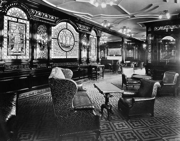 OCEAN LINER: INTERIOR, 1912. Smoking room of the British ocean liner RMS Olympic