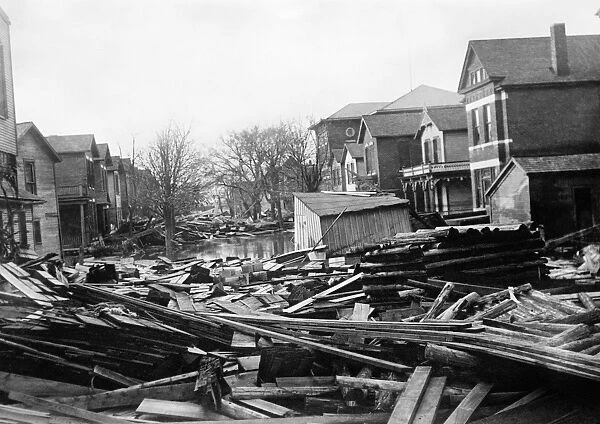 OHIO: FLOOD, 1913. Flood damaged houses in Dayton, Ohio, after the Great Dayton Flood