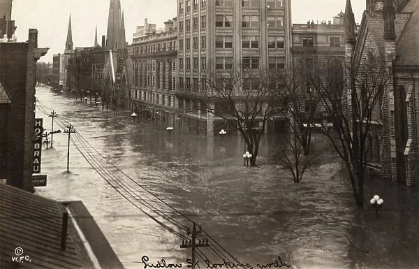 OHIO: FLOOD, 1913. Flood waters on Ludlow Street in Dayton, Ohio, during the Great Dayton Flood