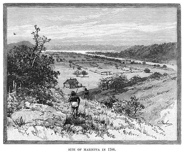 OHIO: MARIETTA, 1788. The site of Marietta, Ohio, as it appeared in 1788. Line engraving