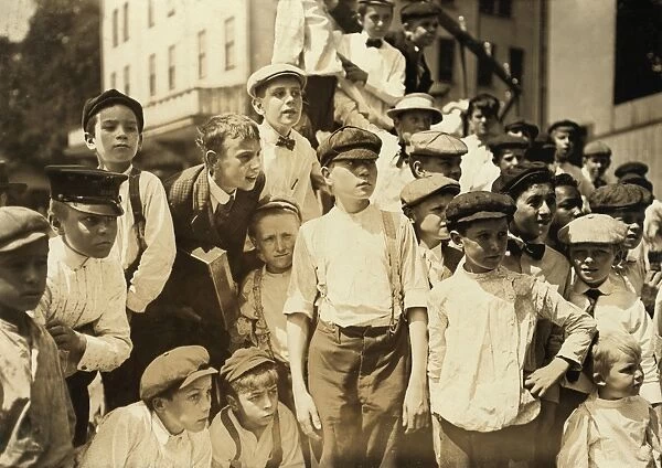 OHIO: NEWSBOYS, 1908. A crowd of newsboys gathered to watch the races at the Newsboys