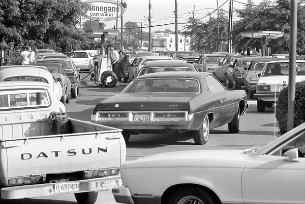 OIL CRISIS, 1979. Cars lined up for gas at a service station in Maryland at the time of the oil crisis, 15 June 1979. Photographed by Warren K. Leffler
