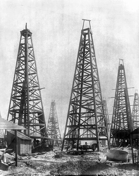 Oil derricks near Port Arthur, Texas. Photographed c1901
