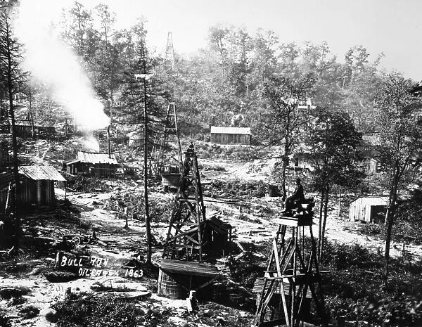 The oil field at Bull Run, a tributary of Oil Creek in Western Pennsylvania, 1863
