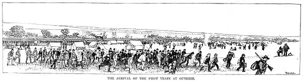 OKLAHOMA LAND RUSH, 1889. Arrival of the first train at Guthrie, Oklahoma Territory