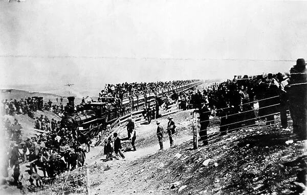 OKLAHOMA LAND RUSH, 1893. Passengers aboard a Rock Island Train at the state line at Caldwell