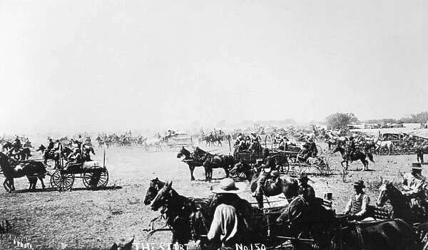 OKLAHOMA LAND RUSH, 1893. The Start. Homestead claimants waiting for the opening