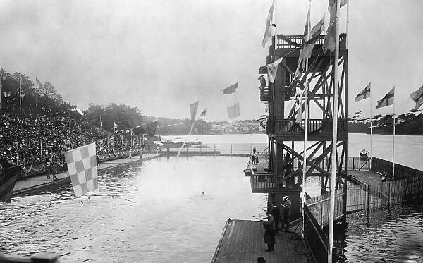 OLYMPIC GAMES, 1912. The 100 meter swim event at the 5th Olympic Games, held in Stockholm, Sweden, 1912