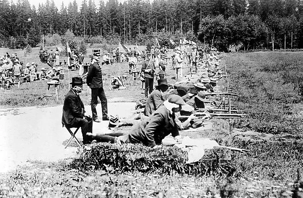 OLYMPIC GAMES, 1912. Army rifle shooting event at the fifth Olympic Games, held in Stockholm, Sweden, in 1912