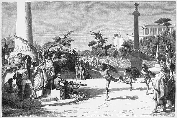The Olympic Games of Greek antiquity. Line engraving, German, late 19th century