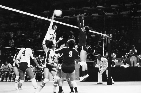 OLYMPICS: VOLLEYBALL, 1976. The Japanese womens volleyball team during a match at the Summer Olympics in Montreal, Canada. Photograph, 1976